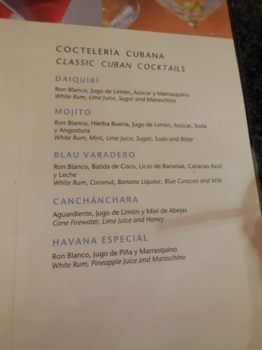 Cocktailkarte Blau varadero - Adults only