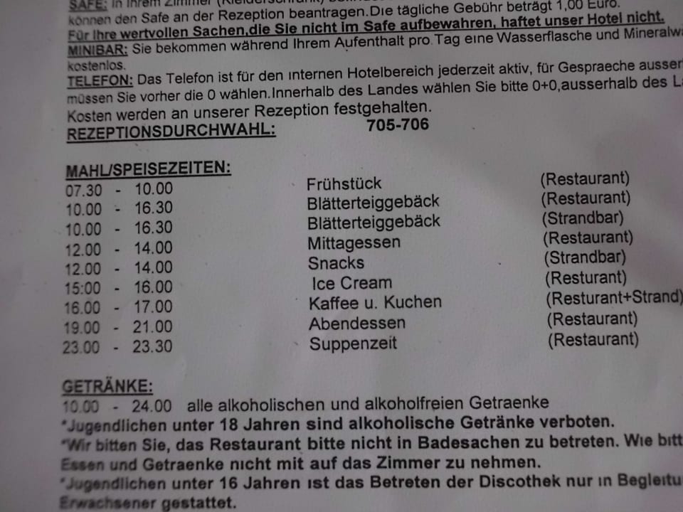 Essenszeiten Hotel Orfeus Park