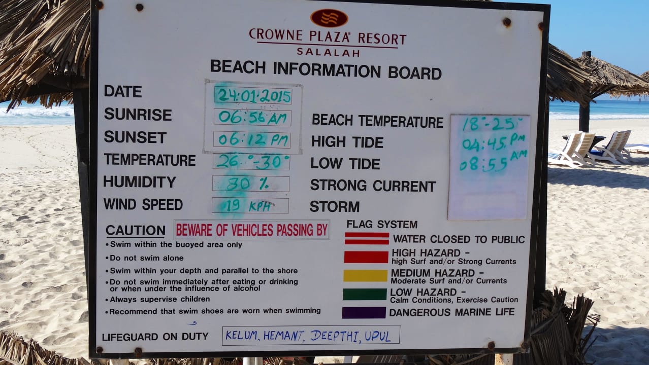 Beach Information Board Crowne Plaza Salalah