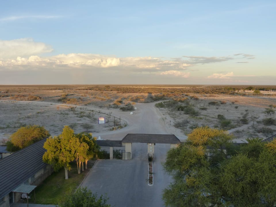 Blick zum Eingangstor Okaukuejo Camp