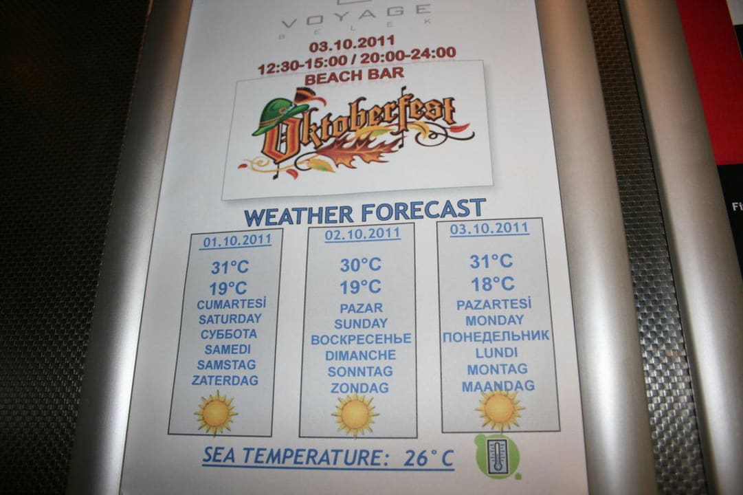 Information im Fahrstuhl Voyage Belek Golf & Spa