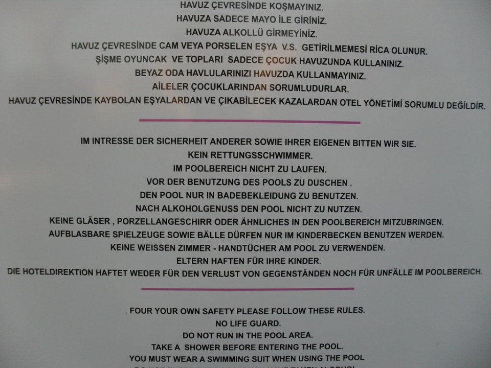 Die (obligatorische) Poolordnung Can Garden Beach