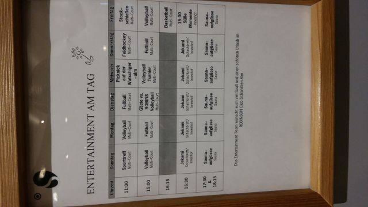 Aushang Tagesprogramm Aldiana Club Schlanitzen Alm