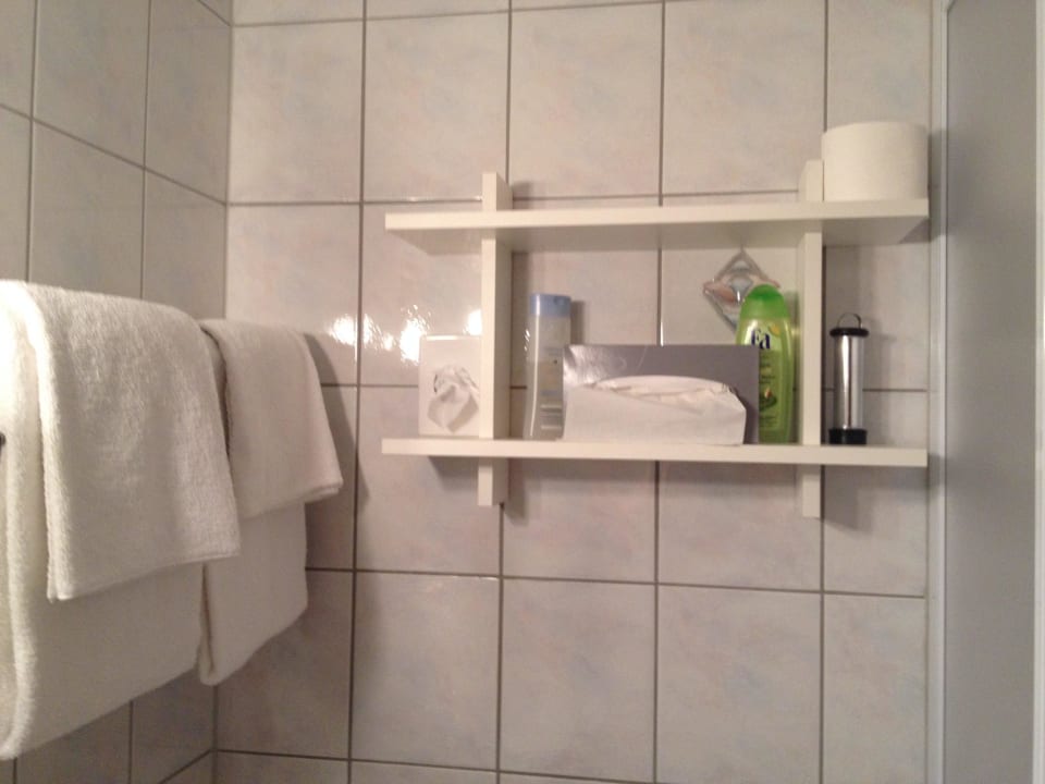 Viel Stauraum durch das Regal im Bad Hotel Zum Postillion