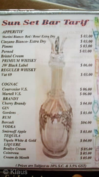 Alkoholische Getränkekarte Summer Island Maldives