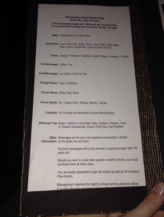 All inclusive Getränke Vilamendhoo Island Resort & Spa