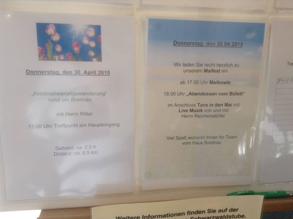 Programm 30.04. Hotel Haus Breitnau