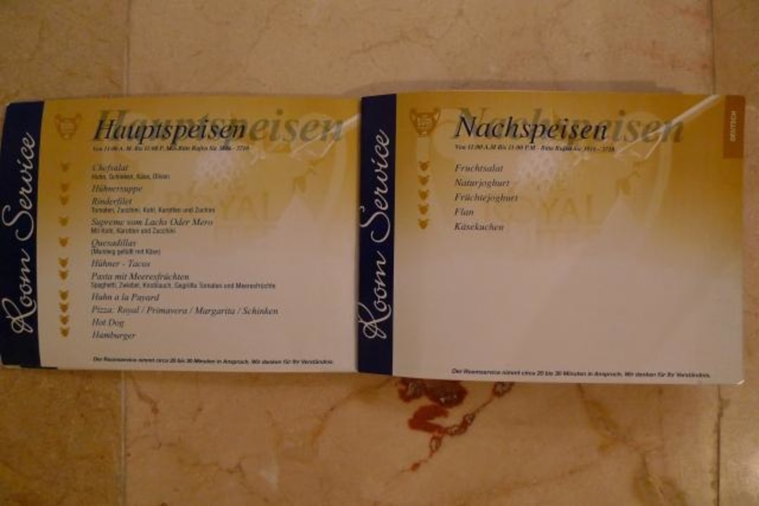 Karte Roomservice TRS Turquesa Hotel - Adults only