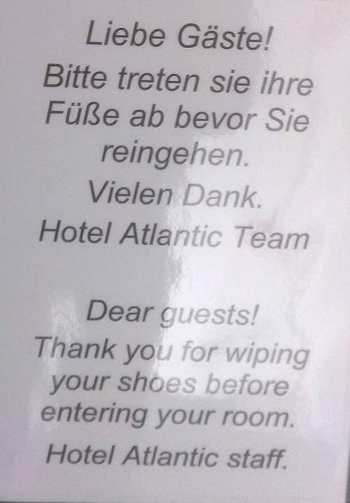 Misstrauisch gegenüber Gästen G&S Hotel Atlantic