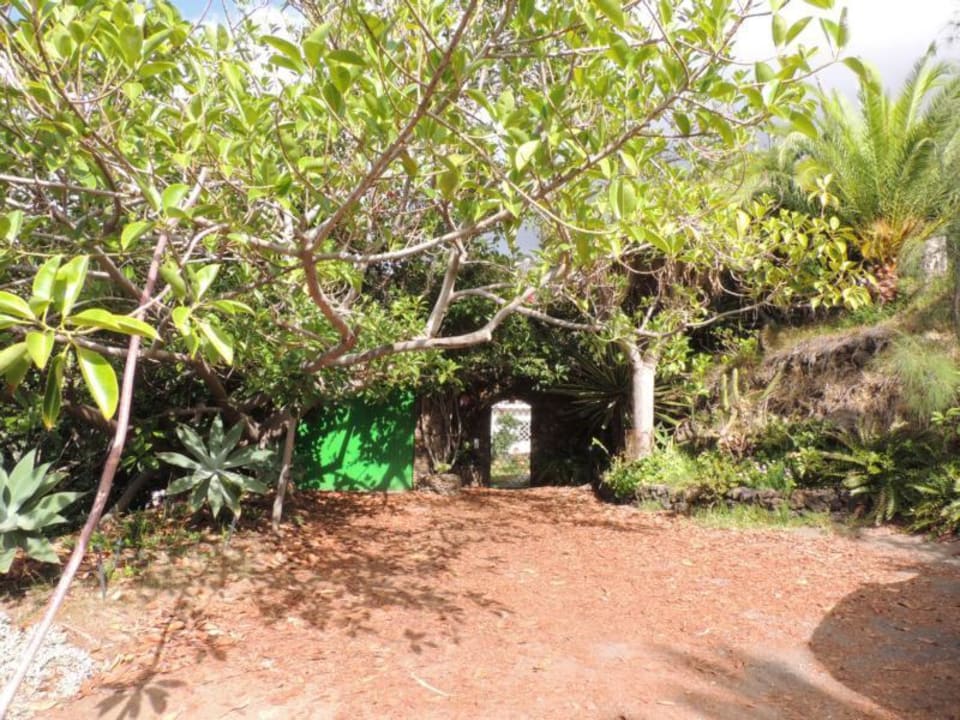 Blick vom Parkplatz zum Eingang zu den großen Apar Finca El Rincon