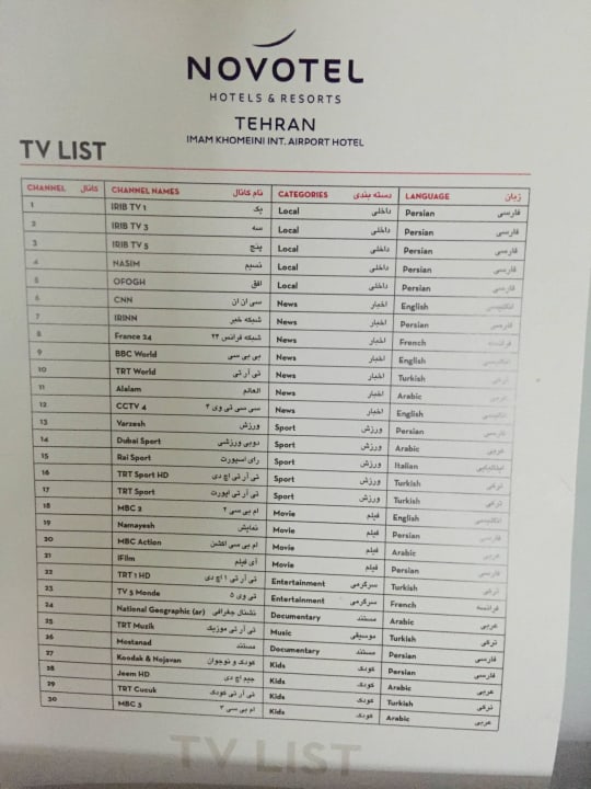 TV Programmübersicht Rexan International Hotel