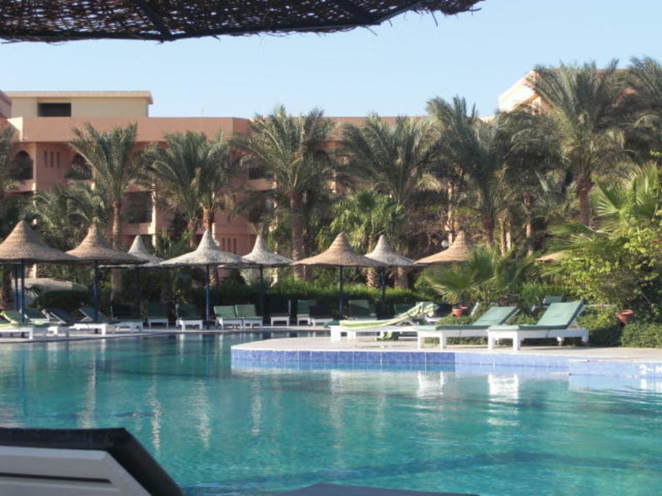 Blick über die Poolanlage in Richtung T-Block Giftun Azur Resort