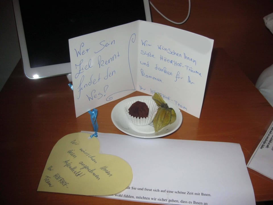 Sehr freundliche Begrüßung auf dem Zimmer Hotel Höerhof