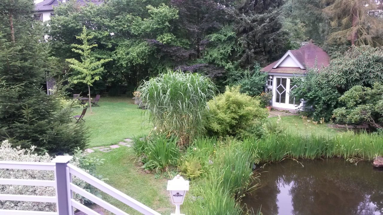 Liegewiese mit Teich Romantisches Hotel Menzhausen