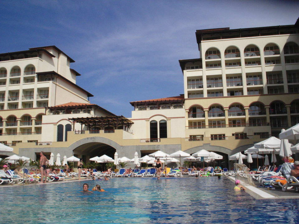 Blick vom Pool aufs Hotel Meliá Sunny Beach