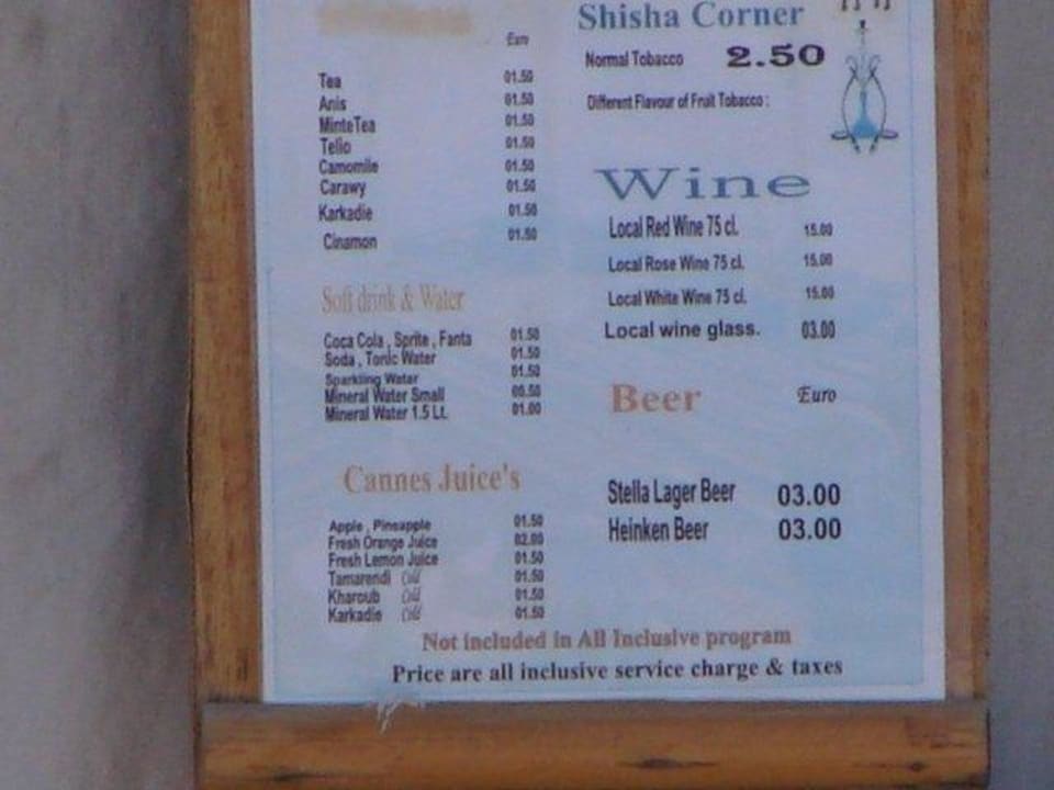 Cennik shisha i nie tylko Sentido Akassia Beach