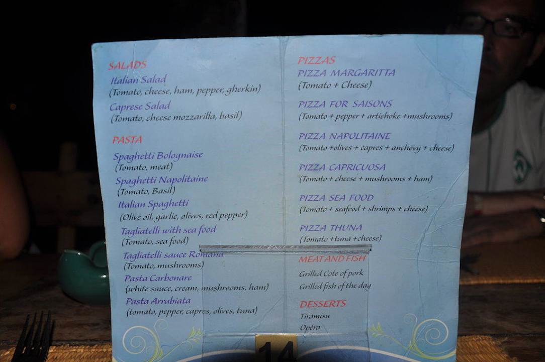 Speisekarte italienische Restaurant Mahdia Beach & Aquapark