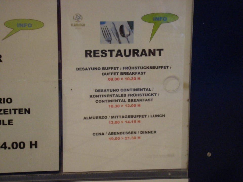 Essenszeiten Myseahouse Flamingo - Adults only