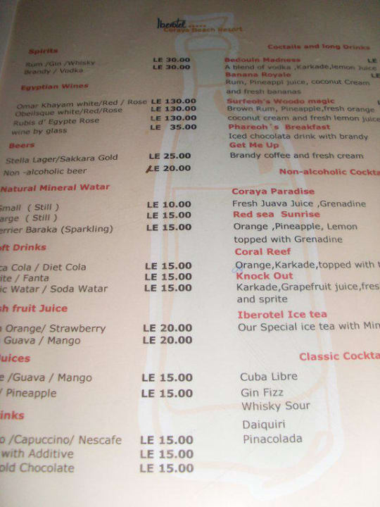 Getränkekarte Teil 2 Steigenberger Coraya Beach - Adults only
