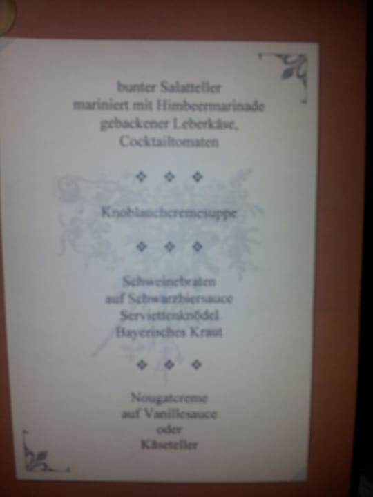 Speisekarte Hotel & Pension Strolz