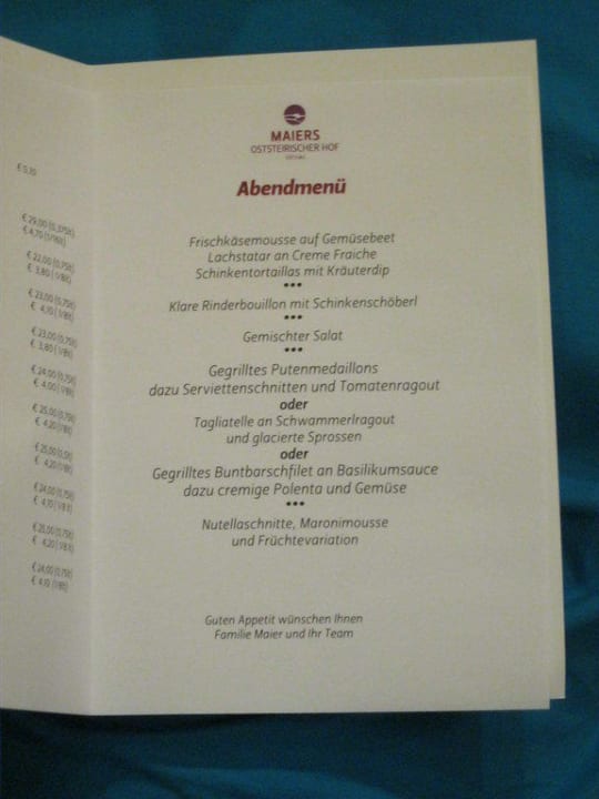 Speisekarte Hotel Landliebe