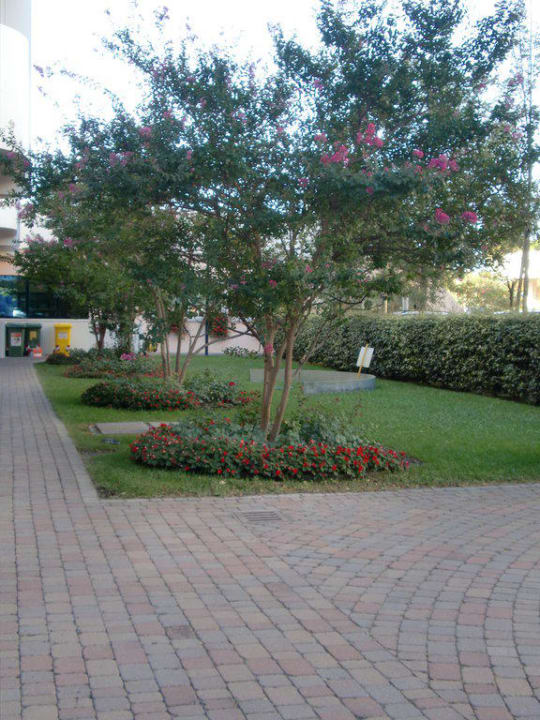 Gartenbereich vorm Eingang Aparthotel Holiday