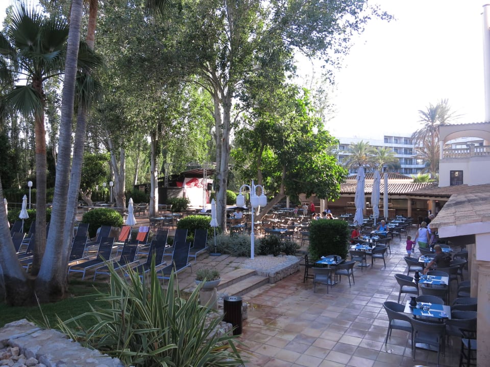 Restaurant aussen und Bühne. allsun Hotel Lago Playa Park