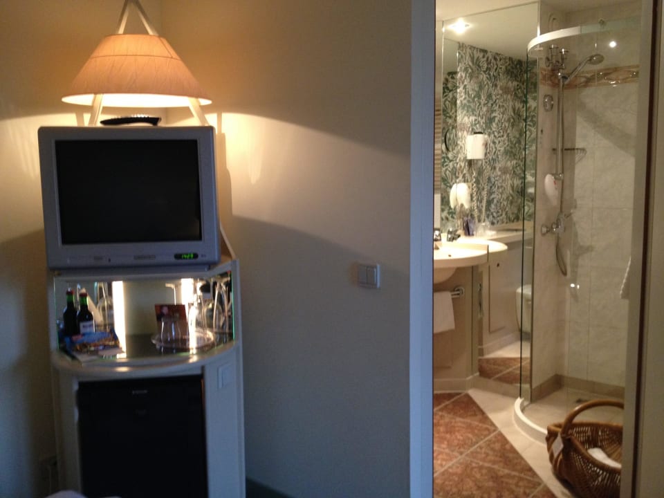 Fernseher und Blick ins Bad Hotel & Spa Sommerfeld