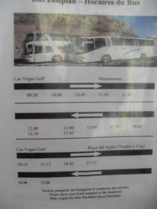 Busfahrplan des kostenlosen Shuttles. Bungalows Las Vegas Golf