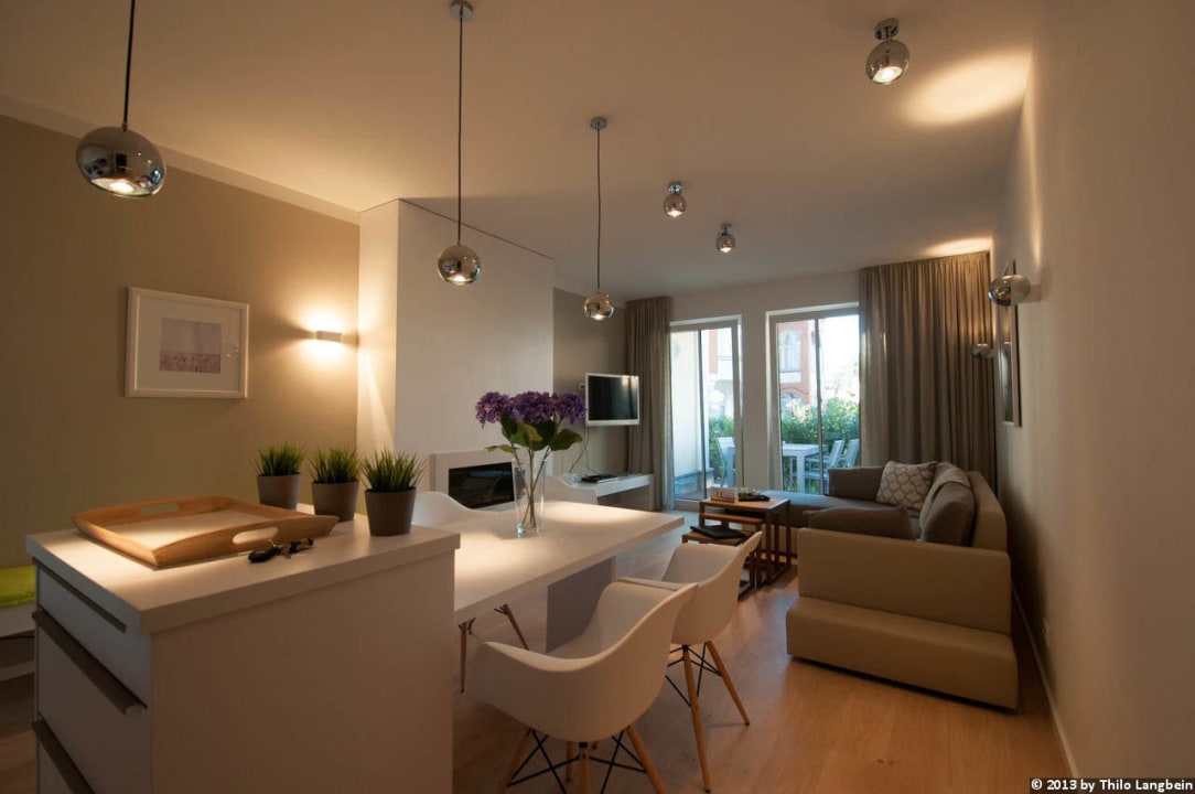 Wohnzimmer/Küche und Essbereich Ferienwohnungen Dünenpalais Ahlbeck