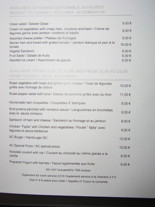 Speisekarte Hotel AC Palau De Bellavista