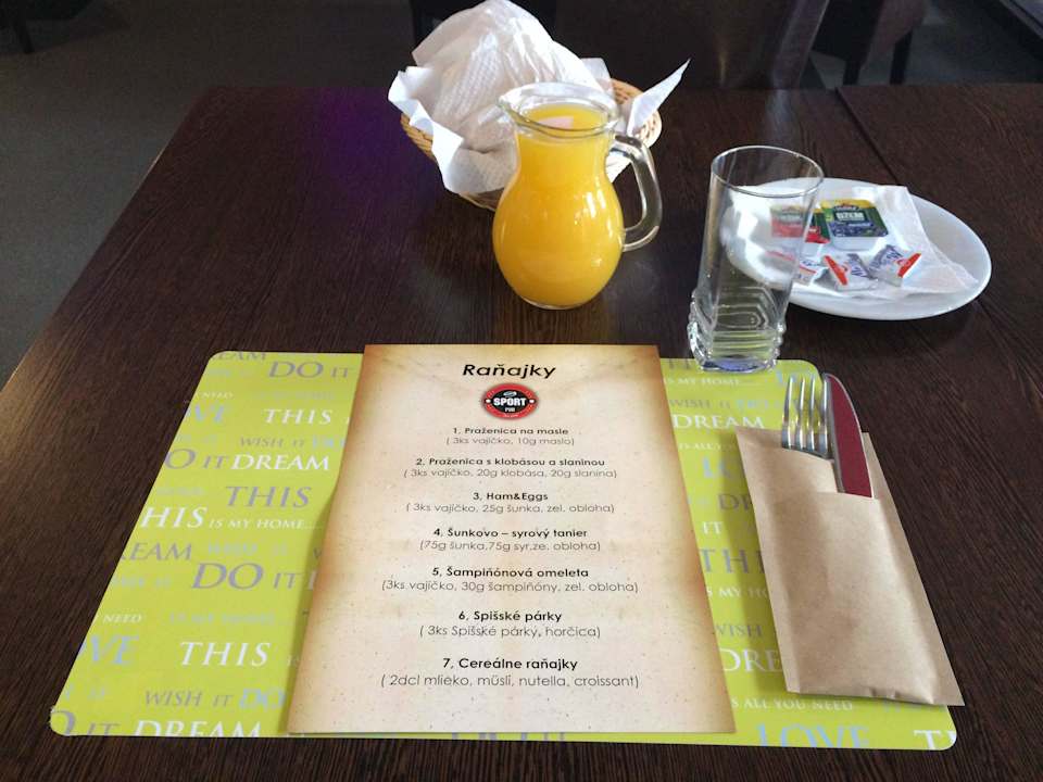 Raňajkové menu Penzión Sport