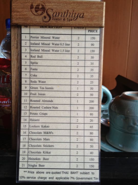 Minibar Santhiya Koh Phangan Resort & Spa
