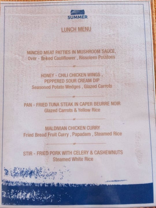 Menükarte Summer Island Maldives