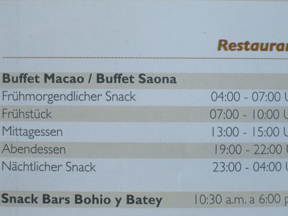 Buffetzeiten Grand Sirenis Punta Cana Resort & Aquagames