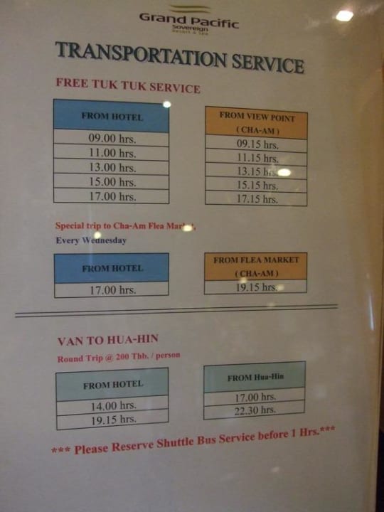 Die Abfahrtszeiten des Shuttle im September 2010 Hotel Grand Pacific Sovereign Resort & Spa