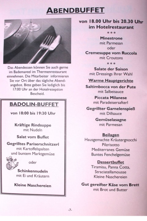 Speisekarte Allegria Resort Stegersbach