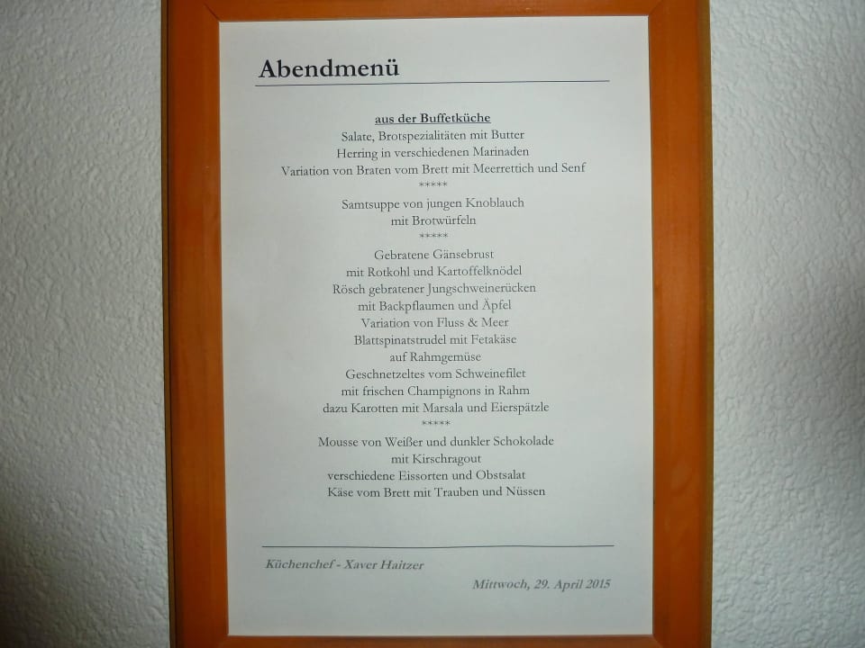 Abendmenü Hotel Sonnenhof