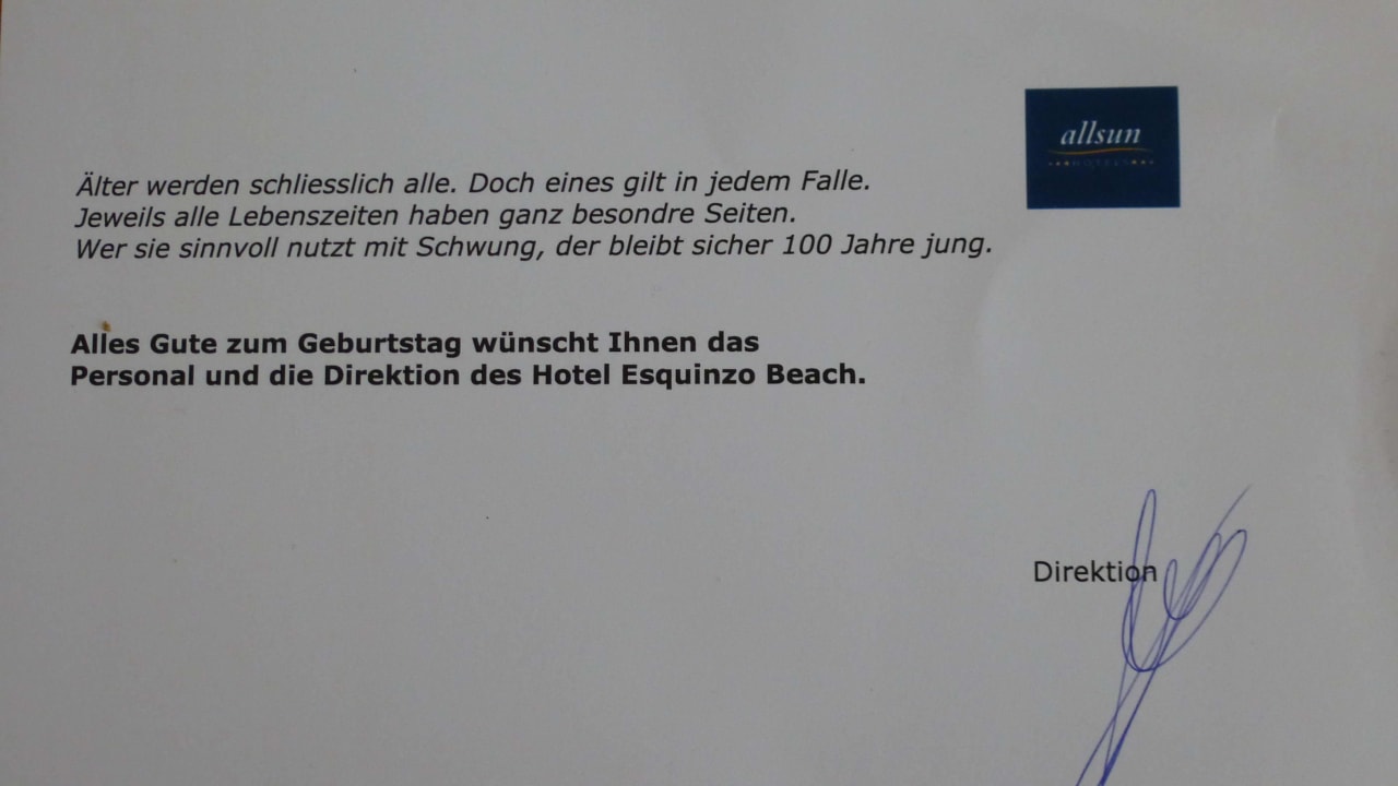 Geburtstagsgruß allsun App.-Hotel Esquinzo Beach