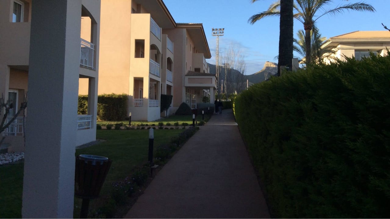 Hinter den Hecken rechts ist der riesige Pool Mar Hotels Playa Mar & Spa