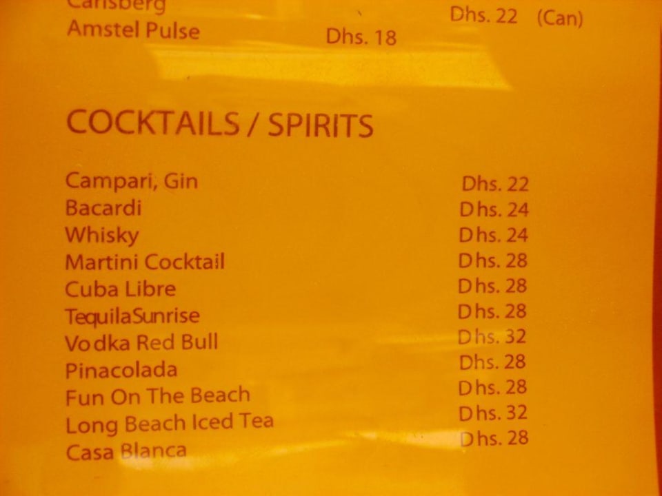 Getränkekarte am Strand Rixos Al Mairid Ras Al Khaimah