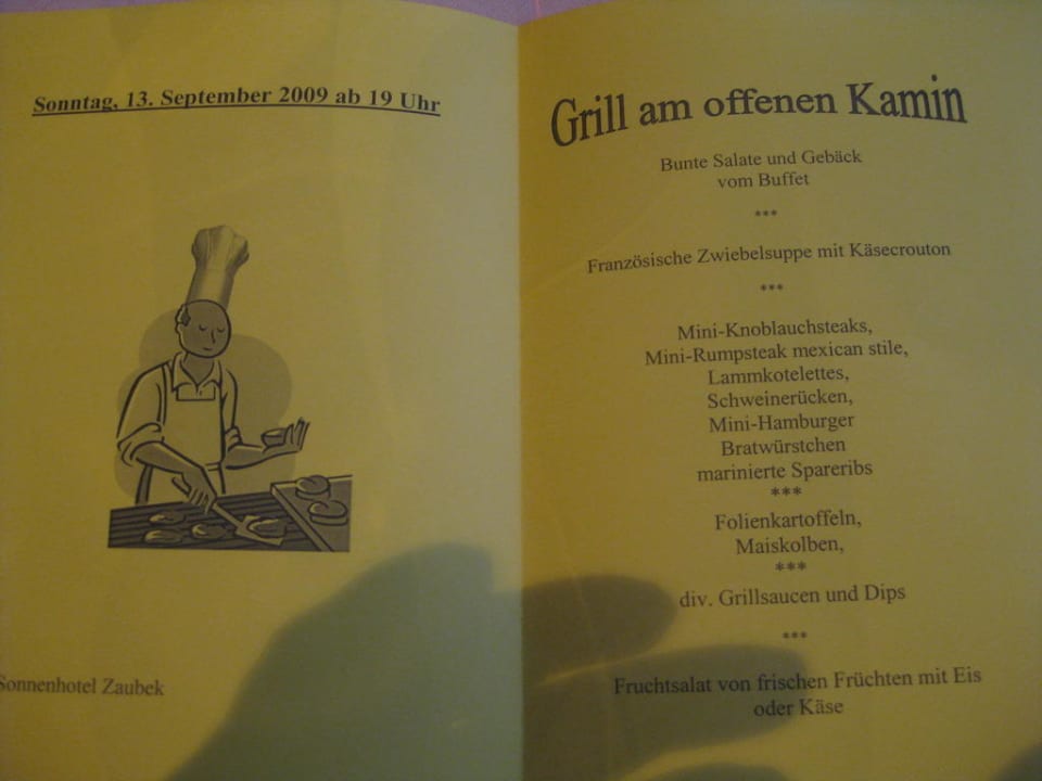Speiskarte Sonnenhotel Zaubek