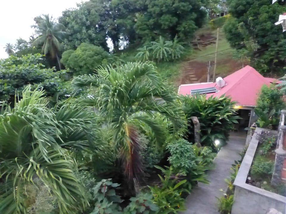 Blick vom Balkon aufs Restaurant Hotel Calibishie-Lodges