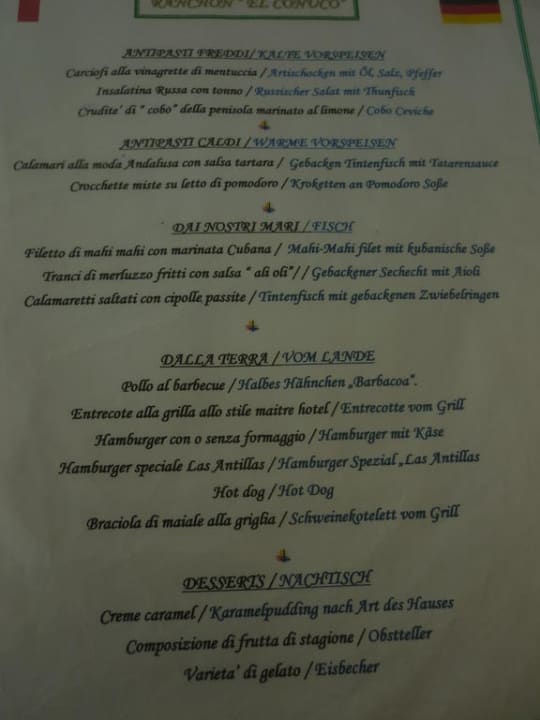 Teil der Mittagskarte im Poollokal Melia Las Antillas - Adults only