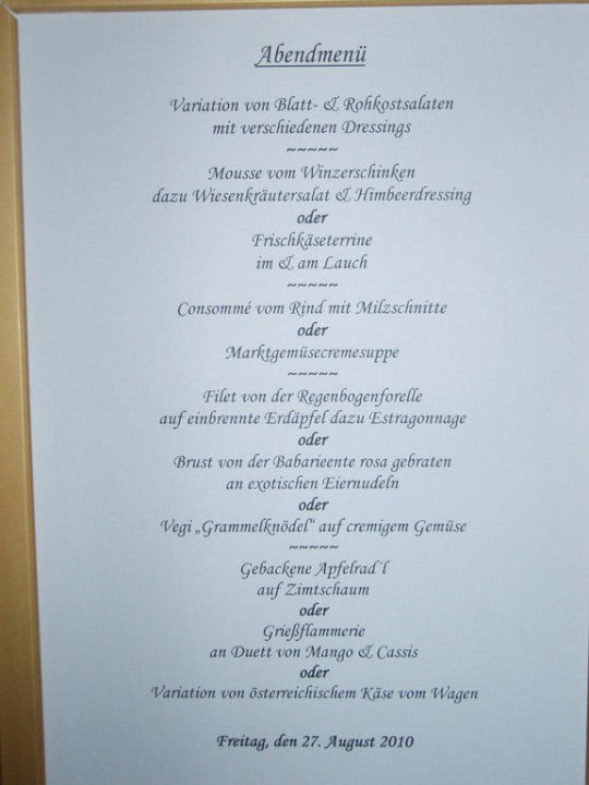 Essenskarte Hotel Alpenkönig Tirol