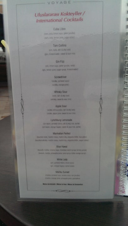Getränkekarte Voyage Belek Golf & Spa