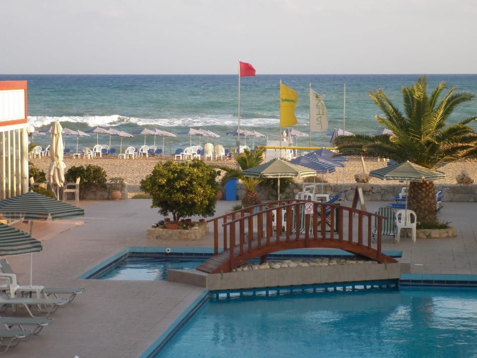 Sonne, aber hoher Wellengang. Baden verboten. Hotel Kathrin Beach