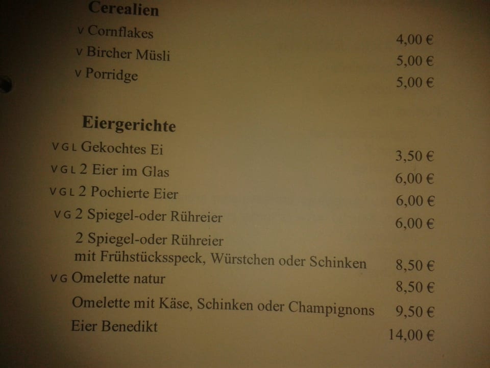 Auszug Roomservice  Hotel Nassauer Hof