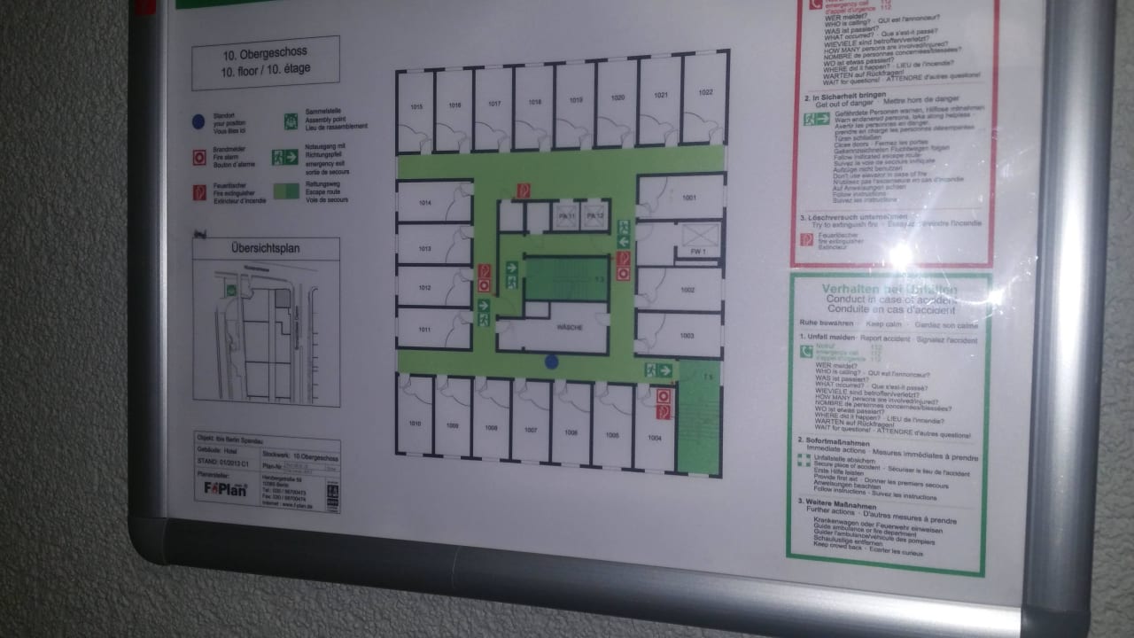 Planfür zimmer und Notausgang Ibis Hotel Berlin Spandau