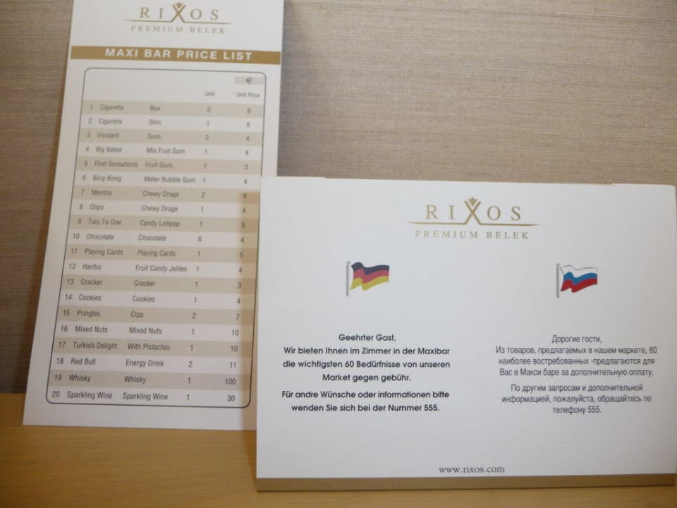 Maxibar Preisliste Rixos Premium Belek